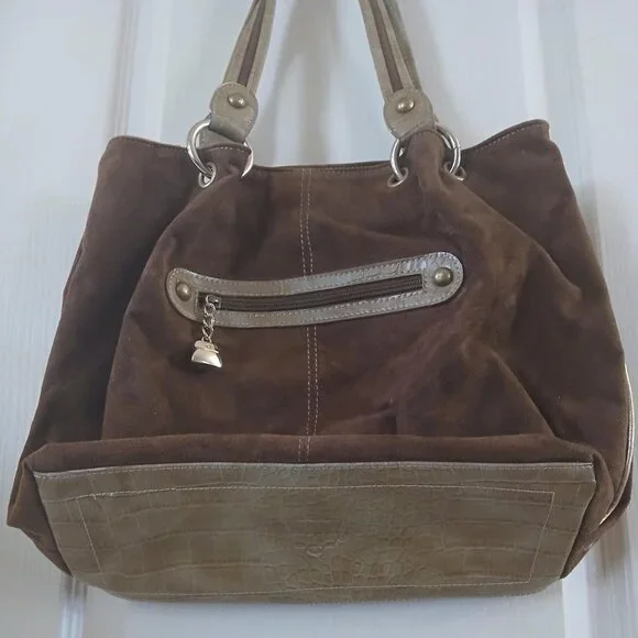 Vintage Y2K brown suede gold bling rhinestone Kathy Van Zeeland purse